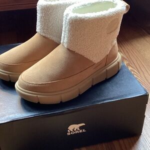 Sorel Cozy Tan and White Boots